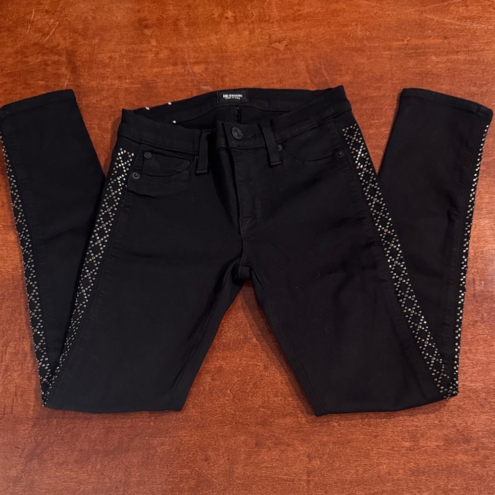 Hudson Luna Super Skinny Black Silver Studded Jeans Sz 25 NWT
